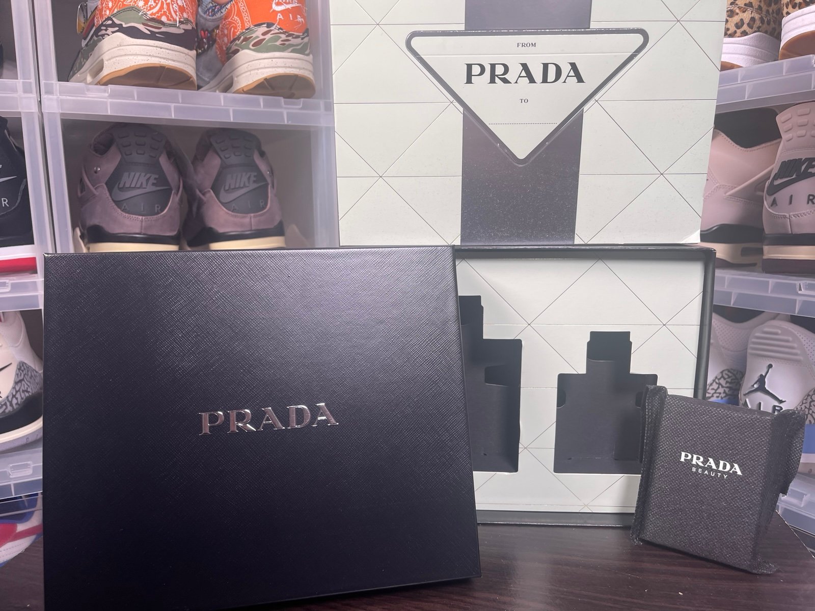 Prada Beauty playing cards with cologne gift box