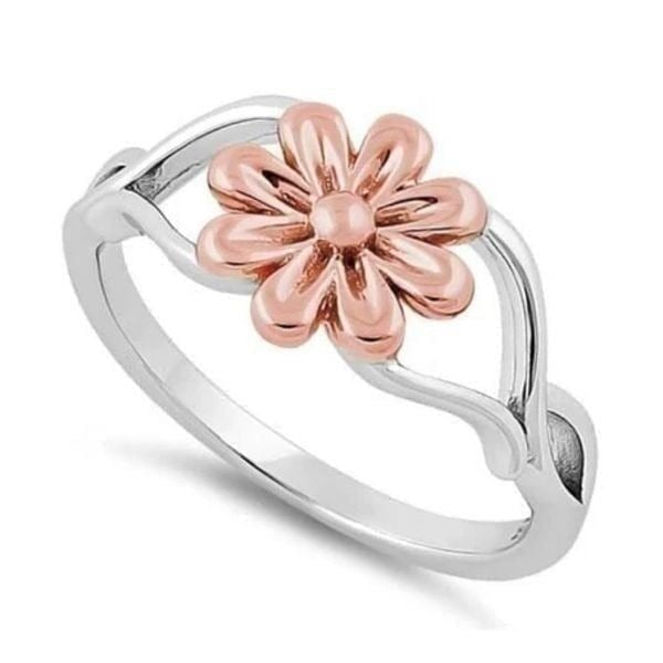 Sterling Silver Rose Gold Two Tone Daisy Flower Ring Size 6 New