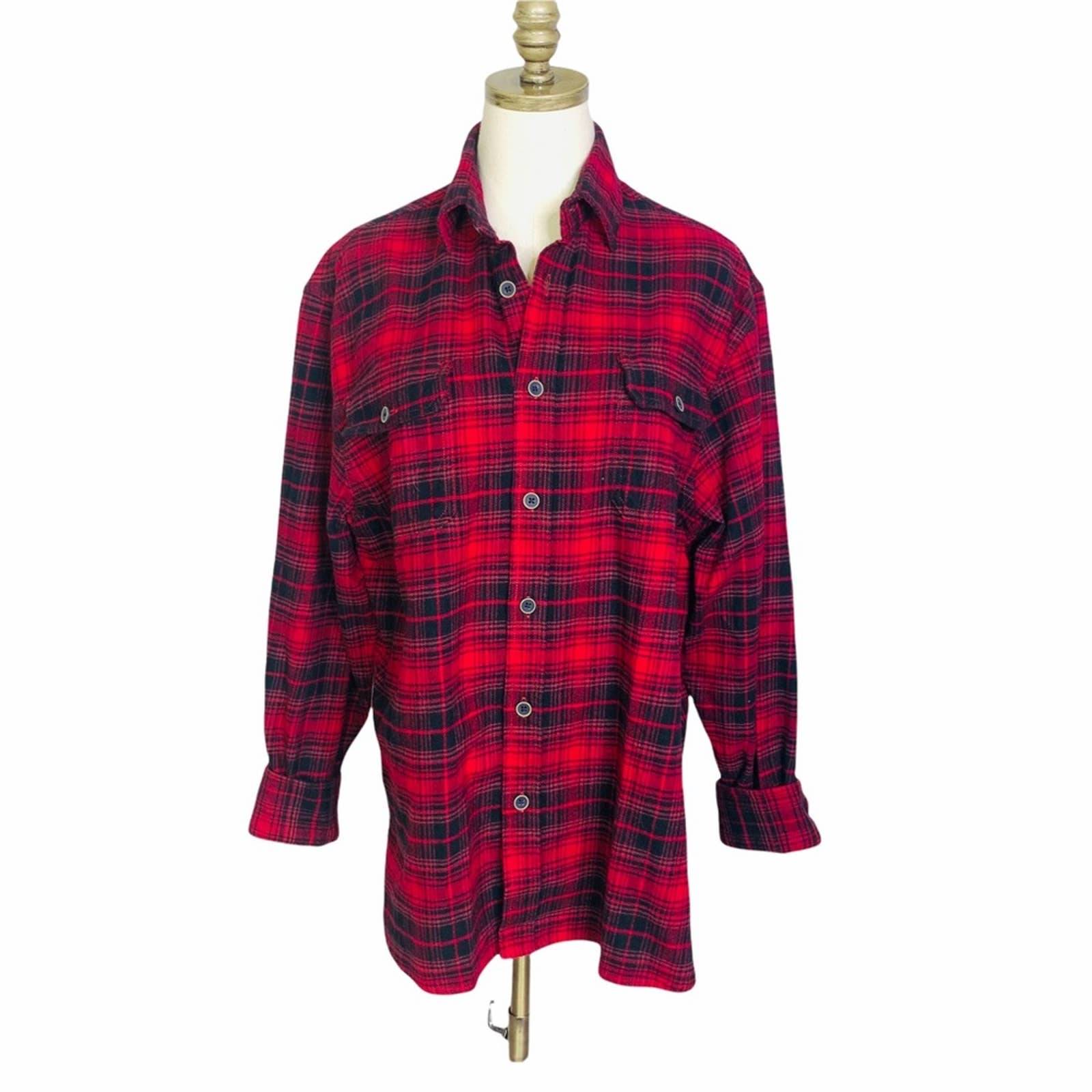 Red & Black Flannel LARGE Shacket Button Down Shirt Top Jacket Jachs