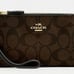 COACH Double Corner Zip Wristlet Brown/Black Signature Coated Canvas 87591 108