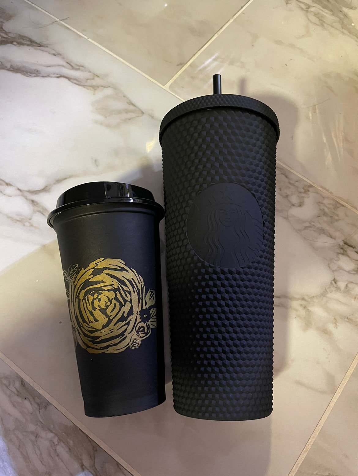 Starbucks Matte Black studded 24oz venti tumbler & black rose reusable cup. Cust
