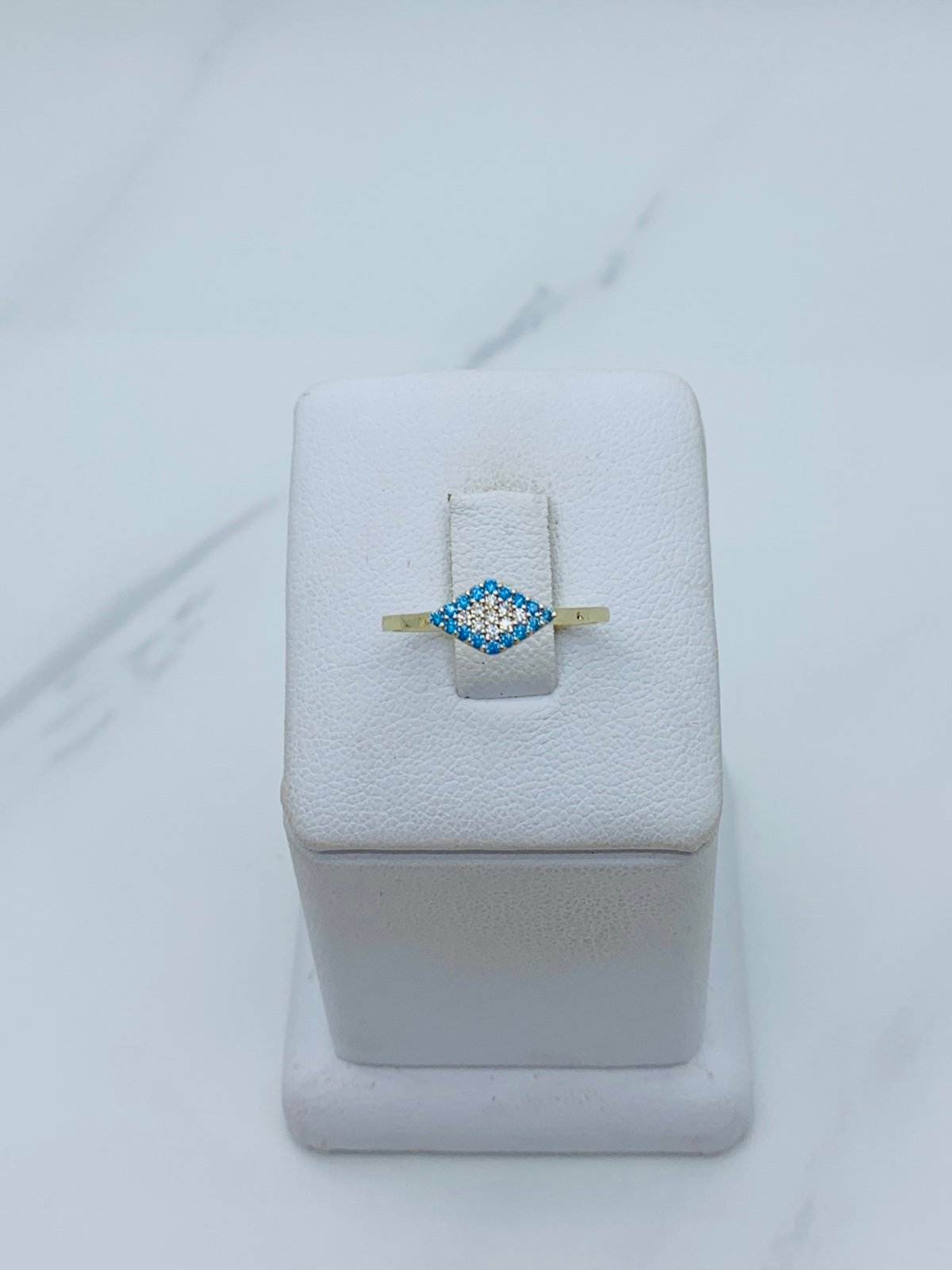 10k solid gold ring Greek eye minimalist evil eye stackable Ring Size 6 blue
