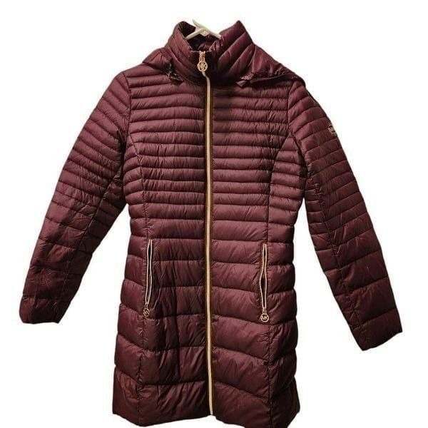 Michael Kors Down Packable Lightweight Puffer Full Length Jacket Maroon Women’s