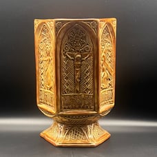 VTG Crucifixion Vase Holy Christ Centerpiece Handmade 70s Signed “Louis Pottery