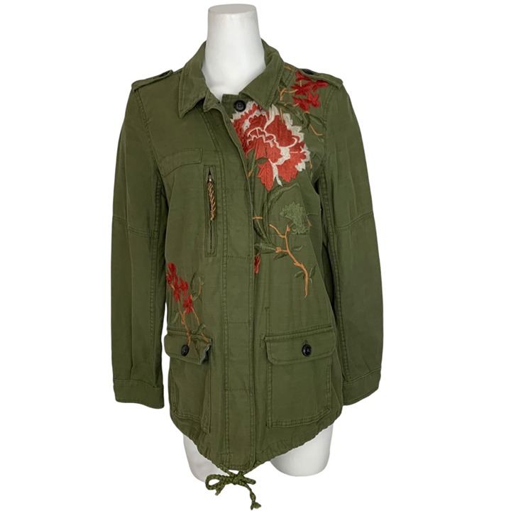 Anthropologie Hei Hei Embroidered Field Utility Jacket S Green Floral Military