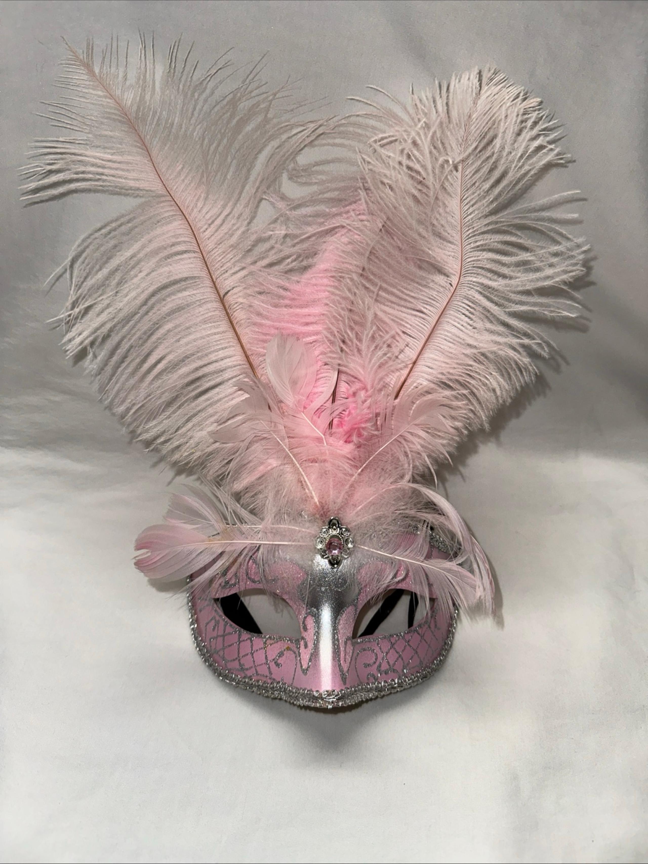 Pink Feathered Jewels Masquerade Ball Mask Size Small