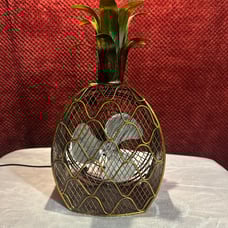 Port. Electric Pineapple Shaped Desk-Table Fan. 15x8.25x4. Green/Gold metallic.