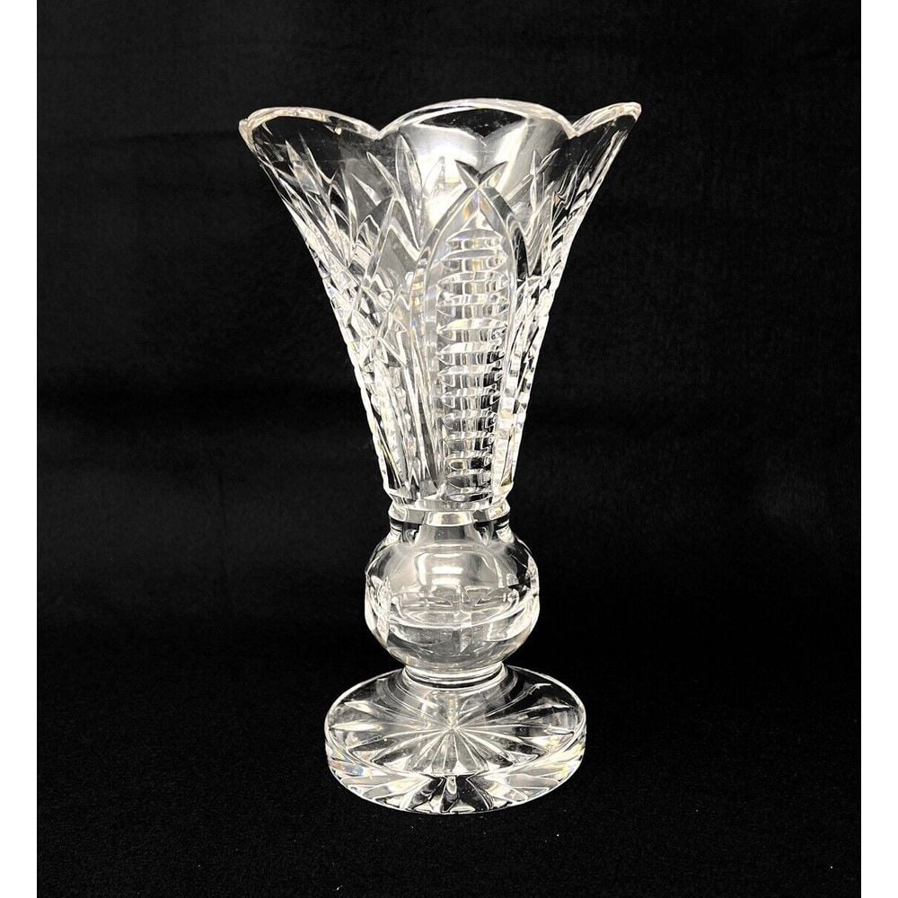 Waterford  Clare 8" Footed Flower Vase, Cut glass Lead Crystal Scalloped Edge