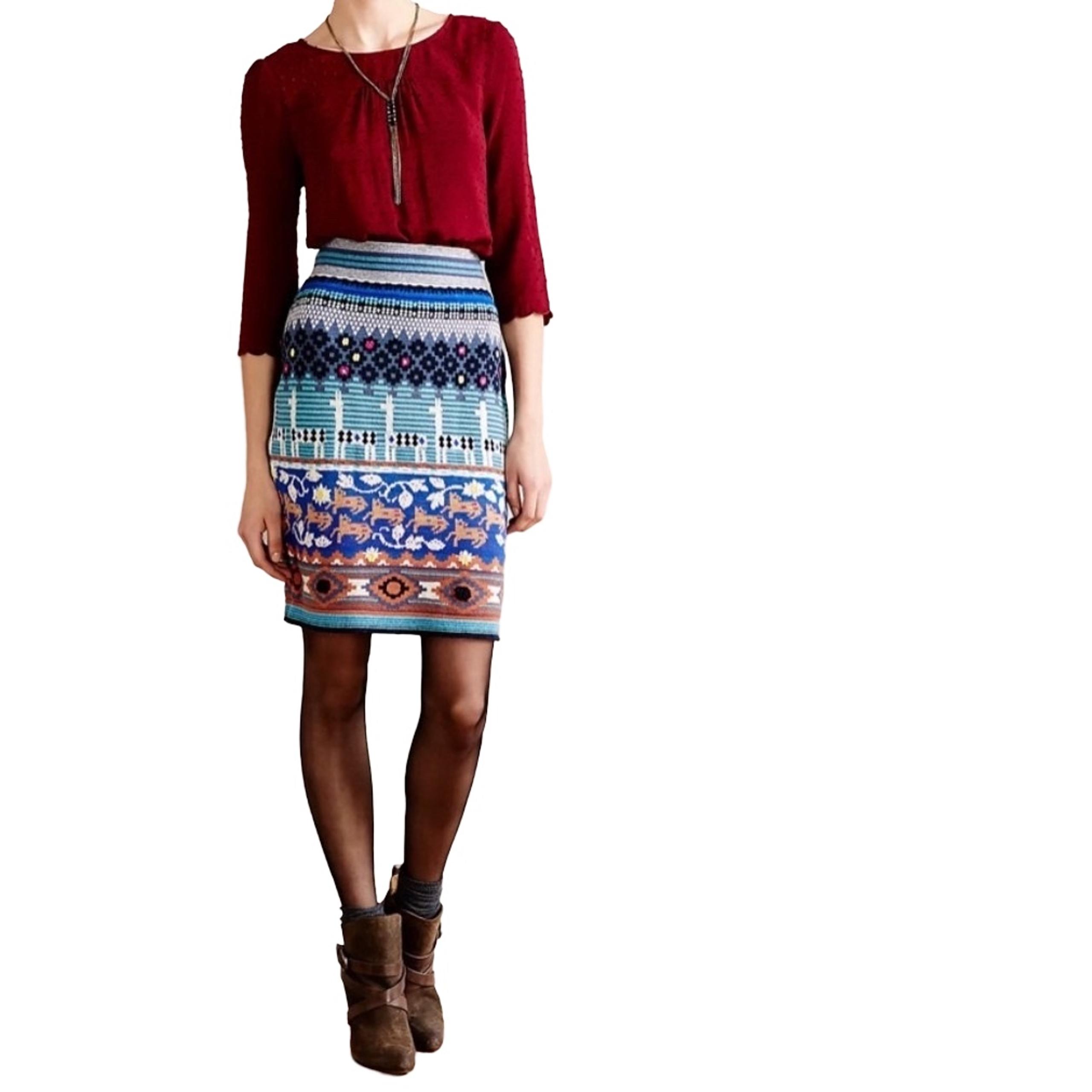 Anthropologie HWR Colorful Aztec/Llama Print High Waisted Pencil Skirt