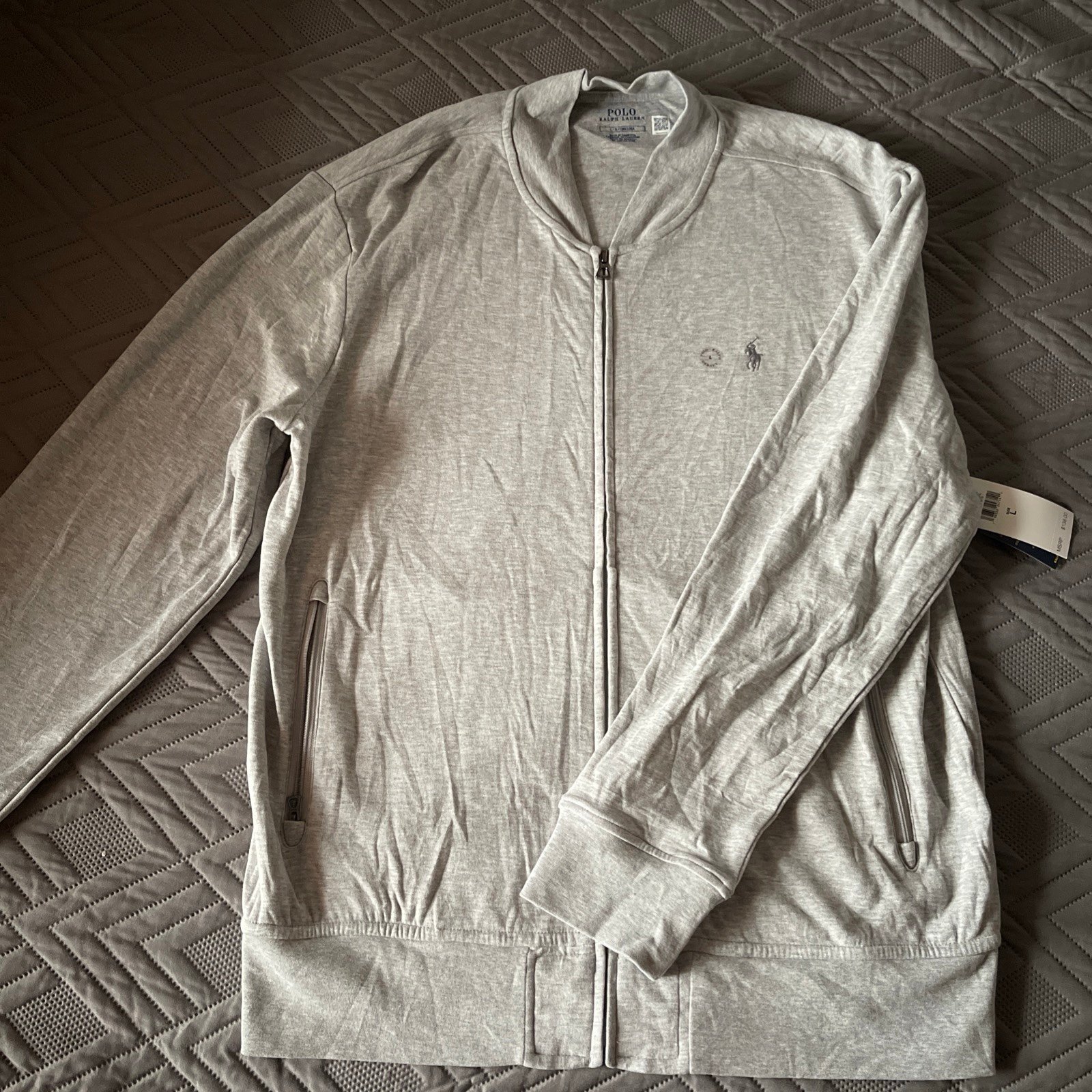 138 NWT Ralph Lauren Polo Men's Zip Sweat Jacket Size L Gray Stand Collar