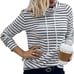 Women's striped high neck T-shirt casual long sleeved drawstring sports shirt