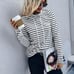 Women's striped high neck T-shirt casual long sleeved drawstring sports shirt