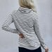 Women's striped high neck T-shirt casual long sleeved drawstring sports shirt