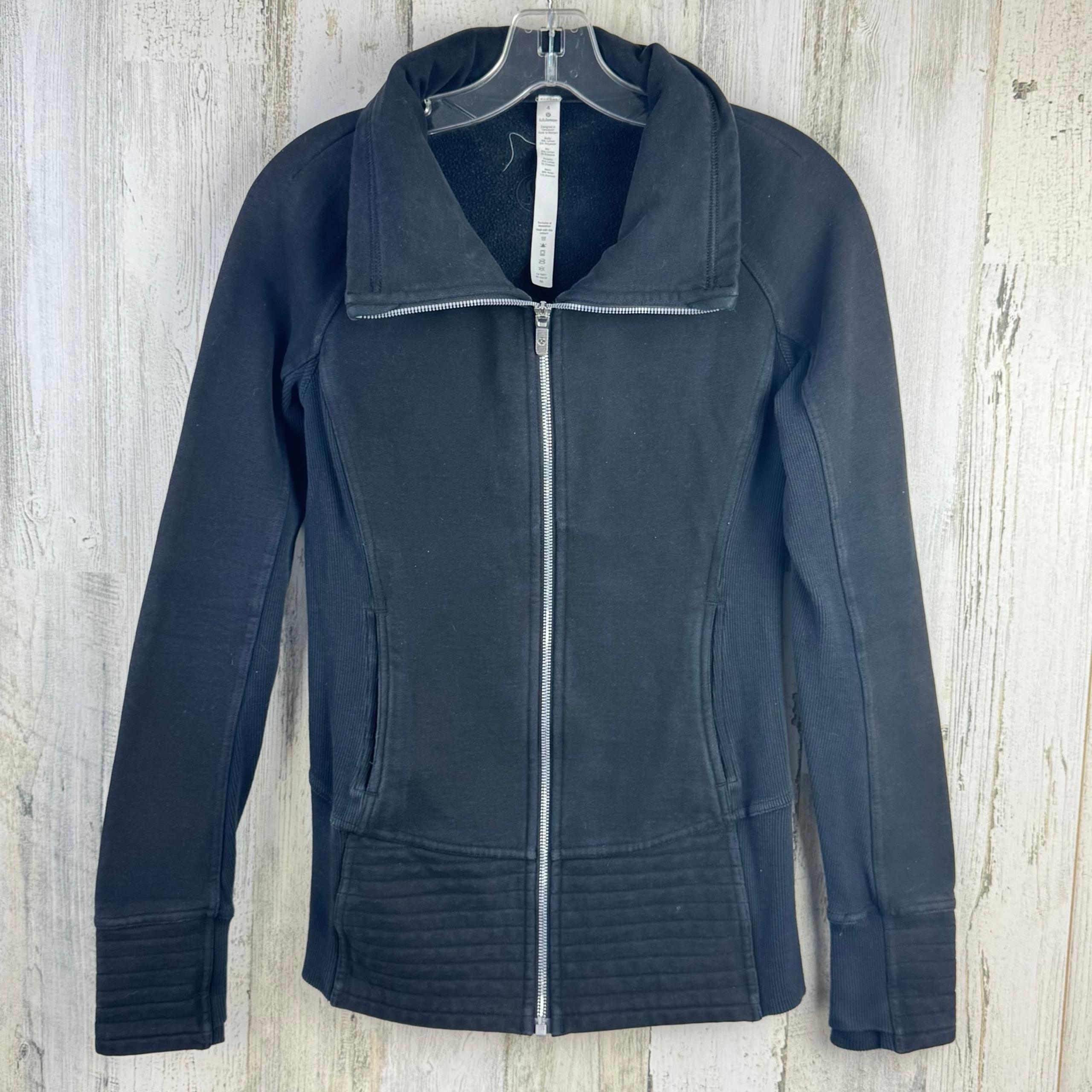 Lululemon Radiant Jacket II Womens 4 Black Cotton Fleece Full Zip Thumb Holes