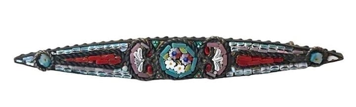 Antique Floral Micro Mosaic Bar Brooch