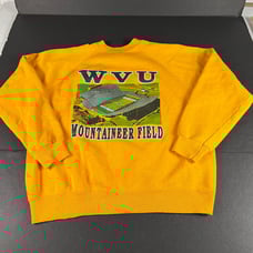 VTG 80s West Virginia Mountaineers Field Sweatshirt Medium Yellow Faded Crewneck