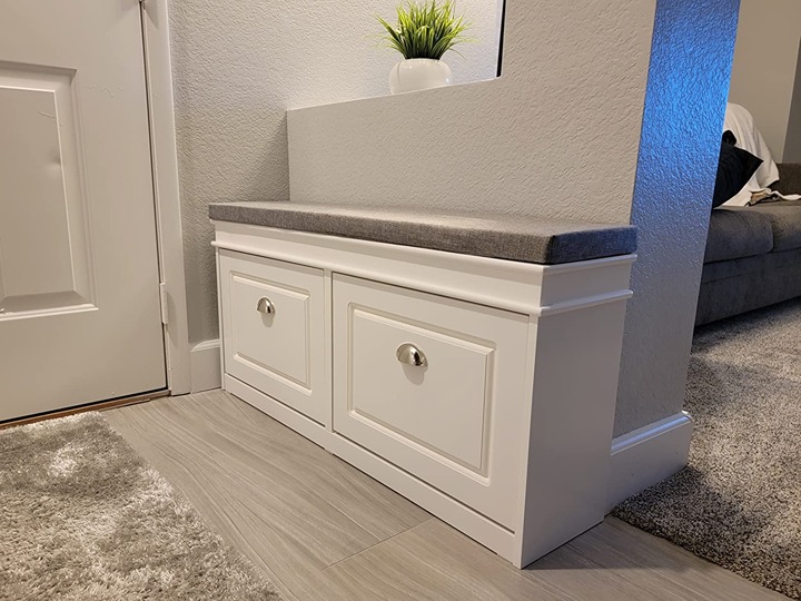 White Shoe Storage Bench with 2 Flip Drawers