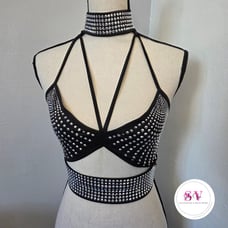 Black halter top with silver rhinestone