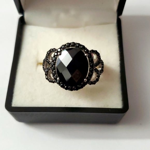 Sterling Silver 925 Onyx Spinel Ring