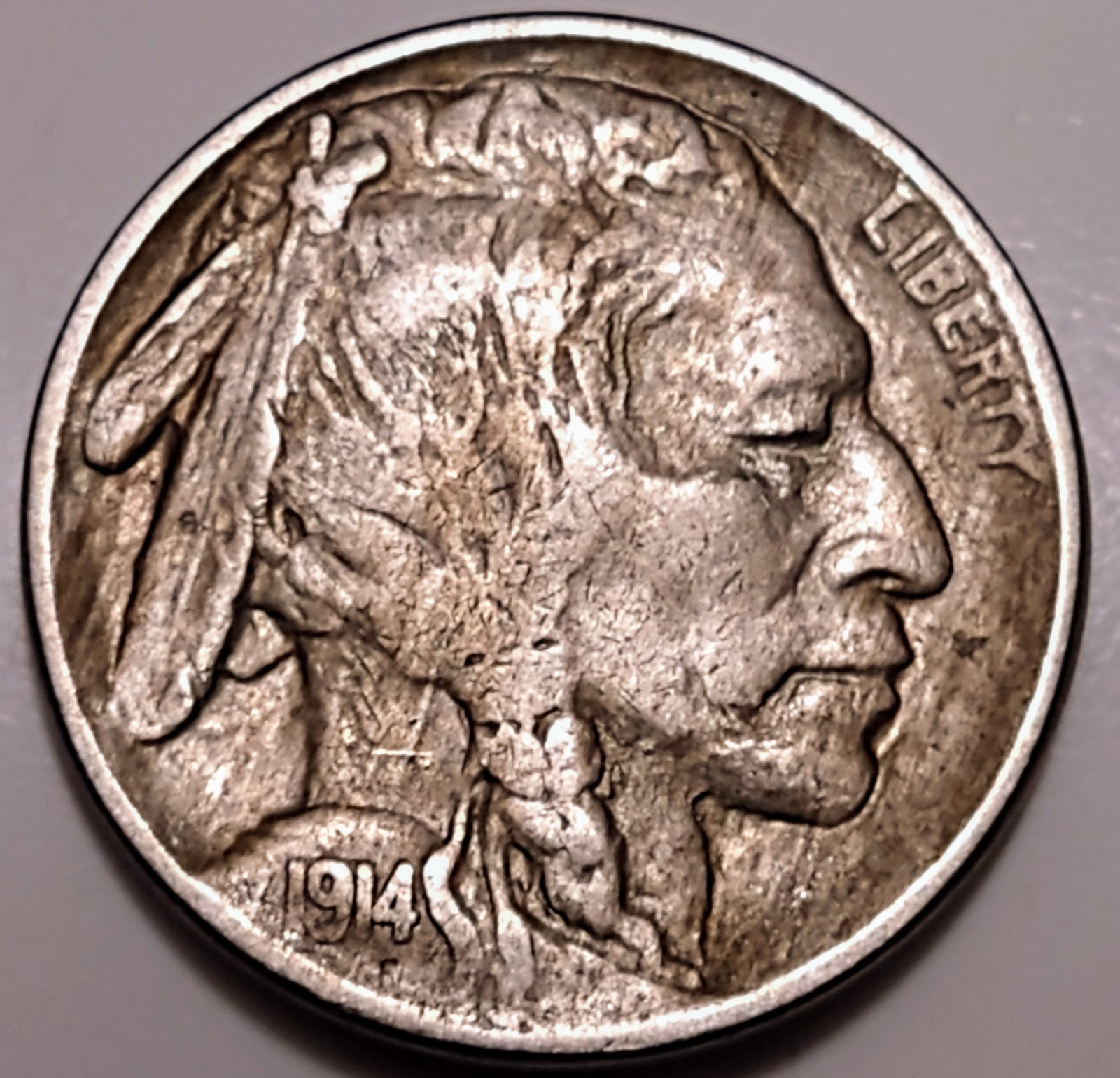 1914 Toned Nice Buffalo Nickel, Horn shows some USA Genuine Pretty