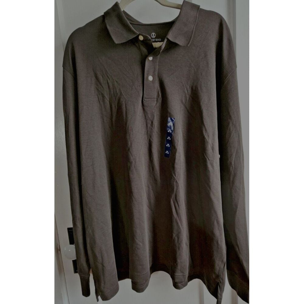 NWT Lands End Polo long sleeve shirt Men XXL 50-52 Gray 100% Supima cotton gray