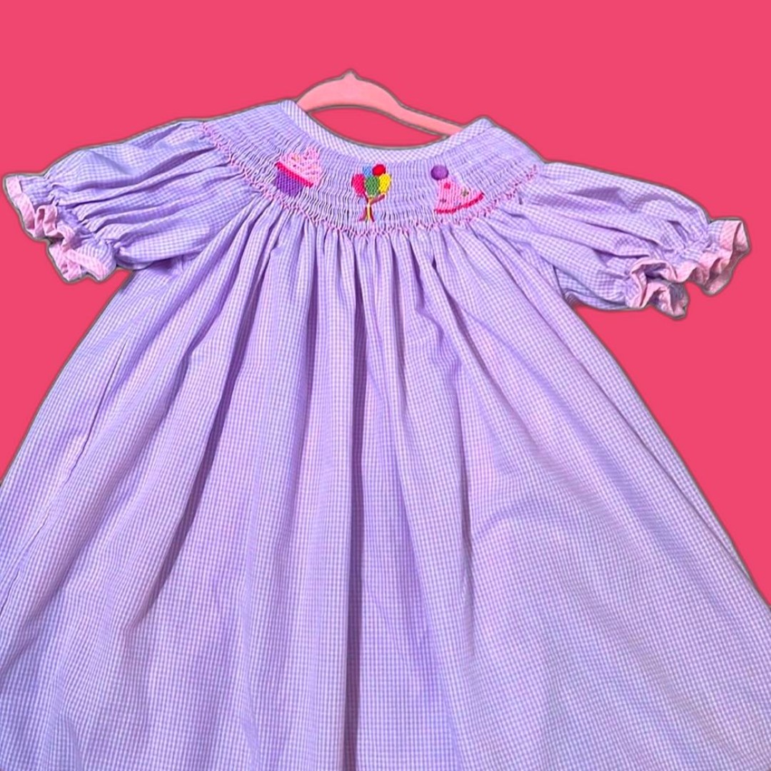 Adorable Purple Gingham Smocked and Embroidered Birthday Dress (3T/4T)