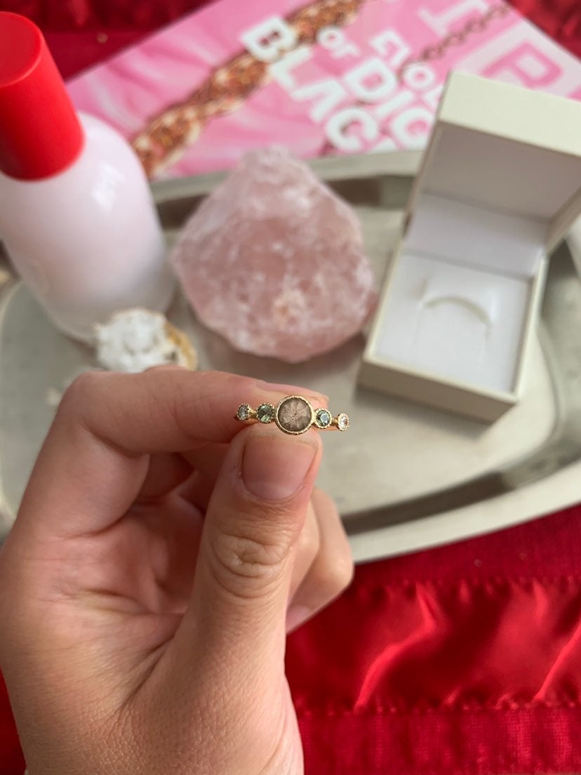 Morganite Green Sapphire Diamond Ring