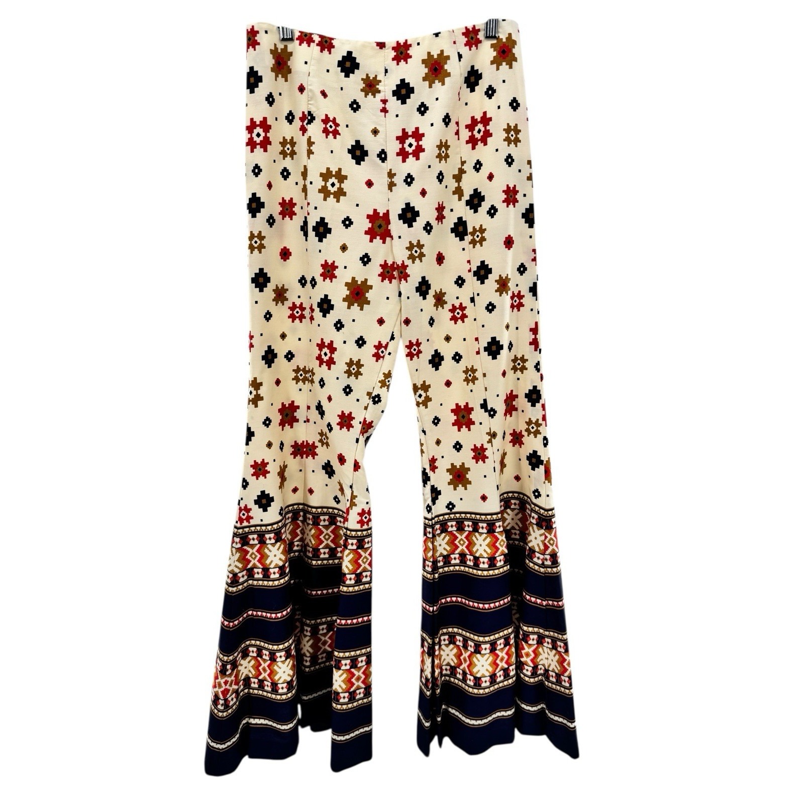 Vintage 70s LEFT FIELD Bell Bottom Pants Size 11 NWT Retro Boho Aztec Print