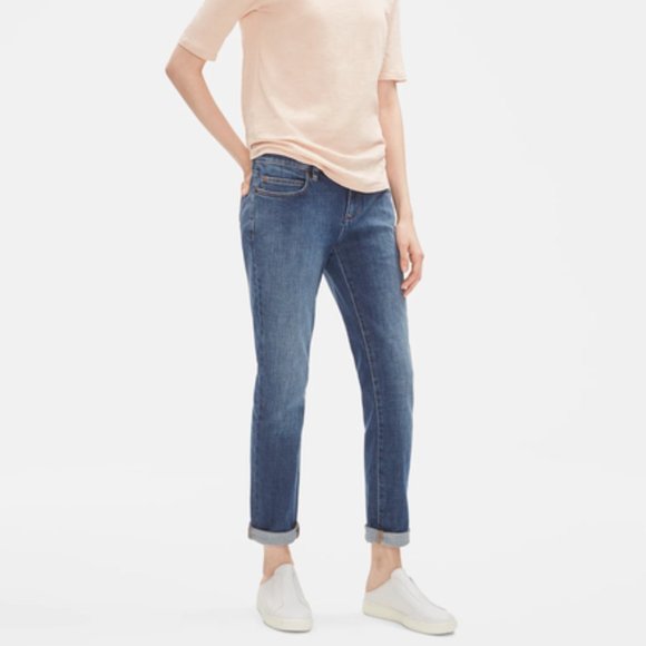 Eileen Fisher Aged Indigo Blue Organic Cotton Boyfriend Jeans