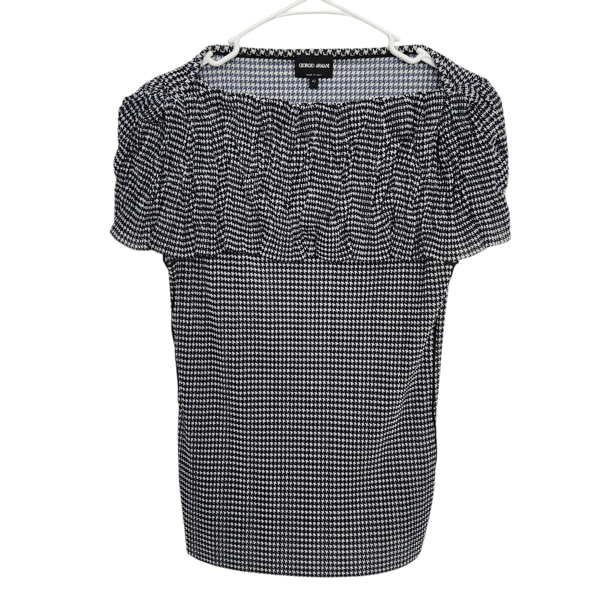 Giorgio Armani Smock Textured Short Sleeve Blouse 42/S Black & White Designer