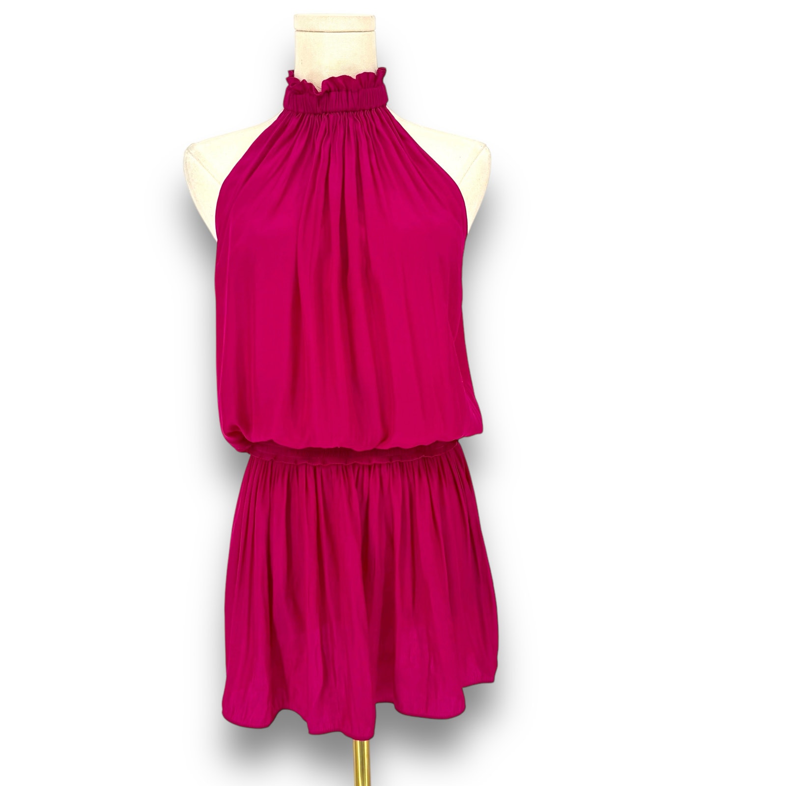 Ramy Brook Magenta Pink Halter Ruffle Pleated Mini Dress, Size M Coquette