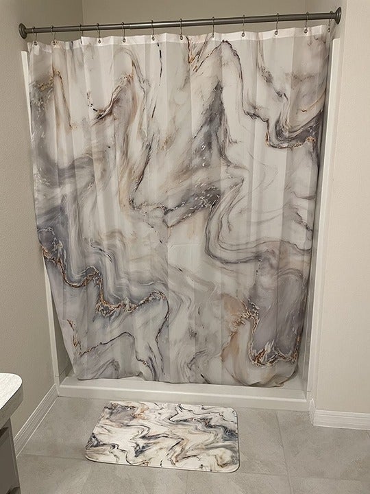 Grey Gold Marble Shower Curtain, Abstract Neutral Shower Curtain, 72x72 inches