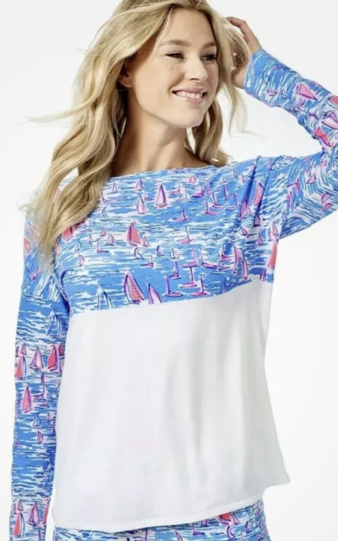 NWT! Lilly Pulitzer FINN Top SIZE XL featured in zanzibar blue boatylicious!