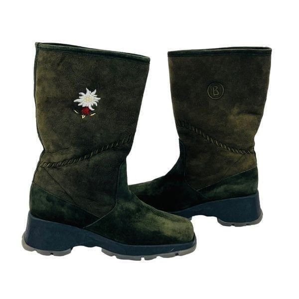 Bogner Shearling Leather Sheepskin Boots Mid Calf in Green Women's Size 7