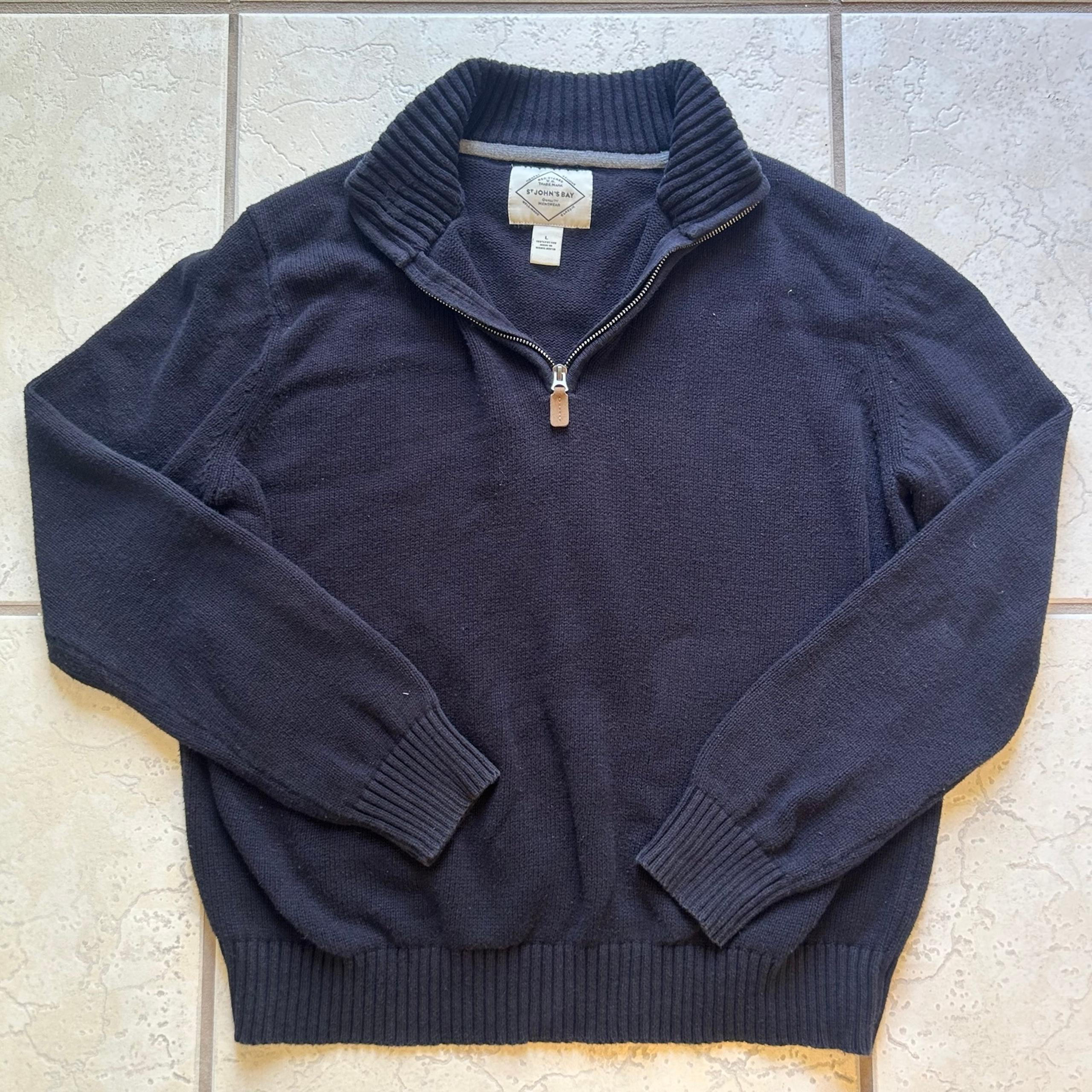 St. John's Bay Mens Blue Quarter Zip Mock Neck Long Sleeve Sweater L