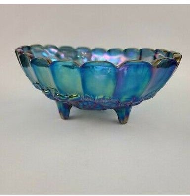 Vintage iridescent blue green carnival glass grape harvest