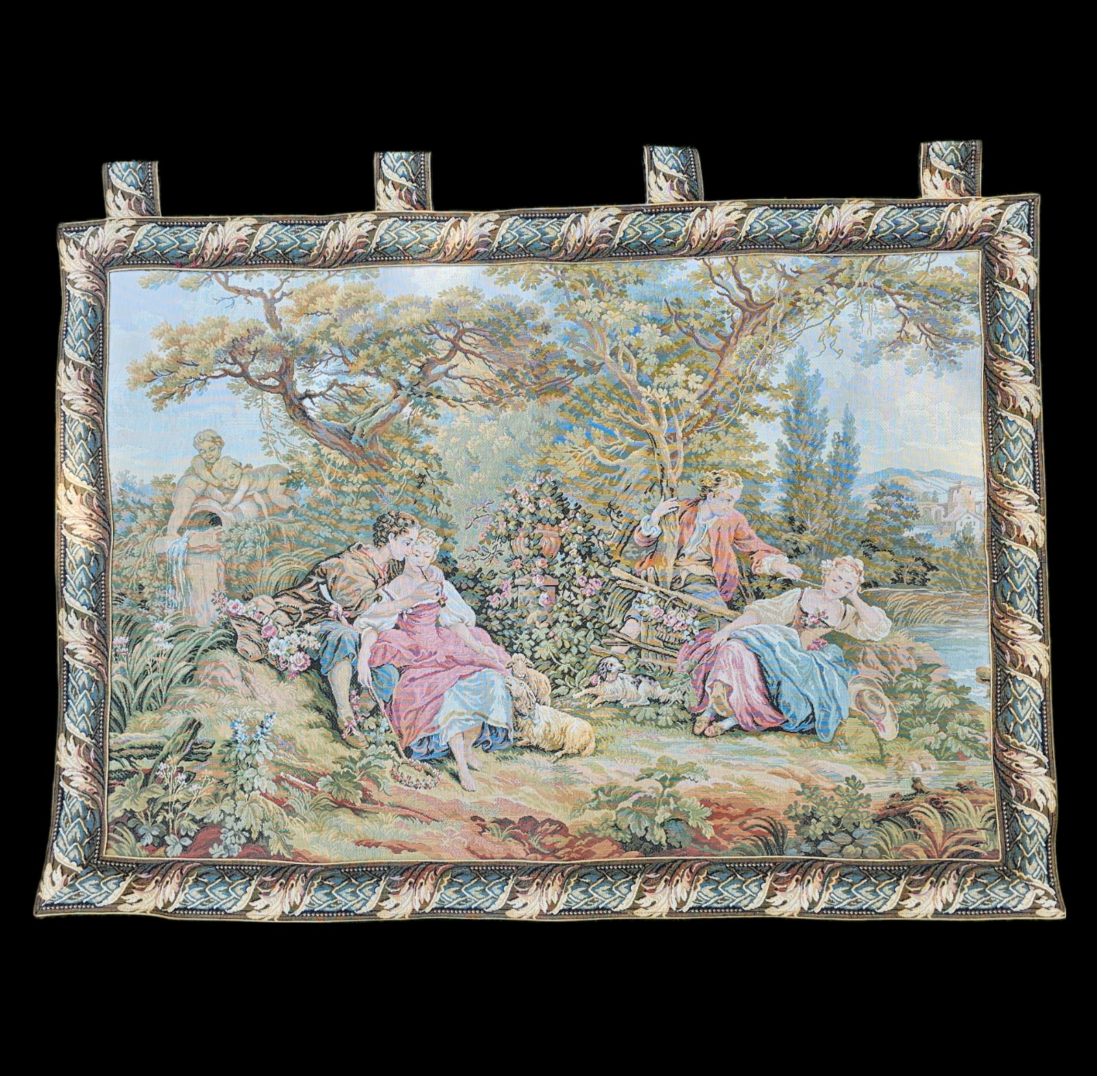 Tapestry Wall Hanging, Pastoral Romantic Young Lovers Beneath trees, Boucher?