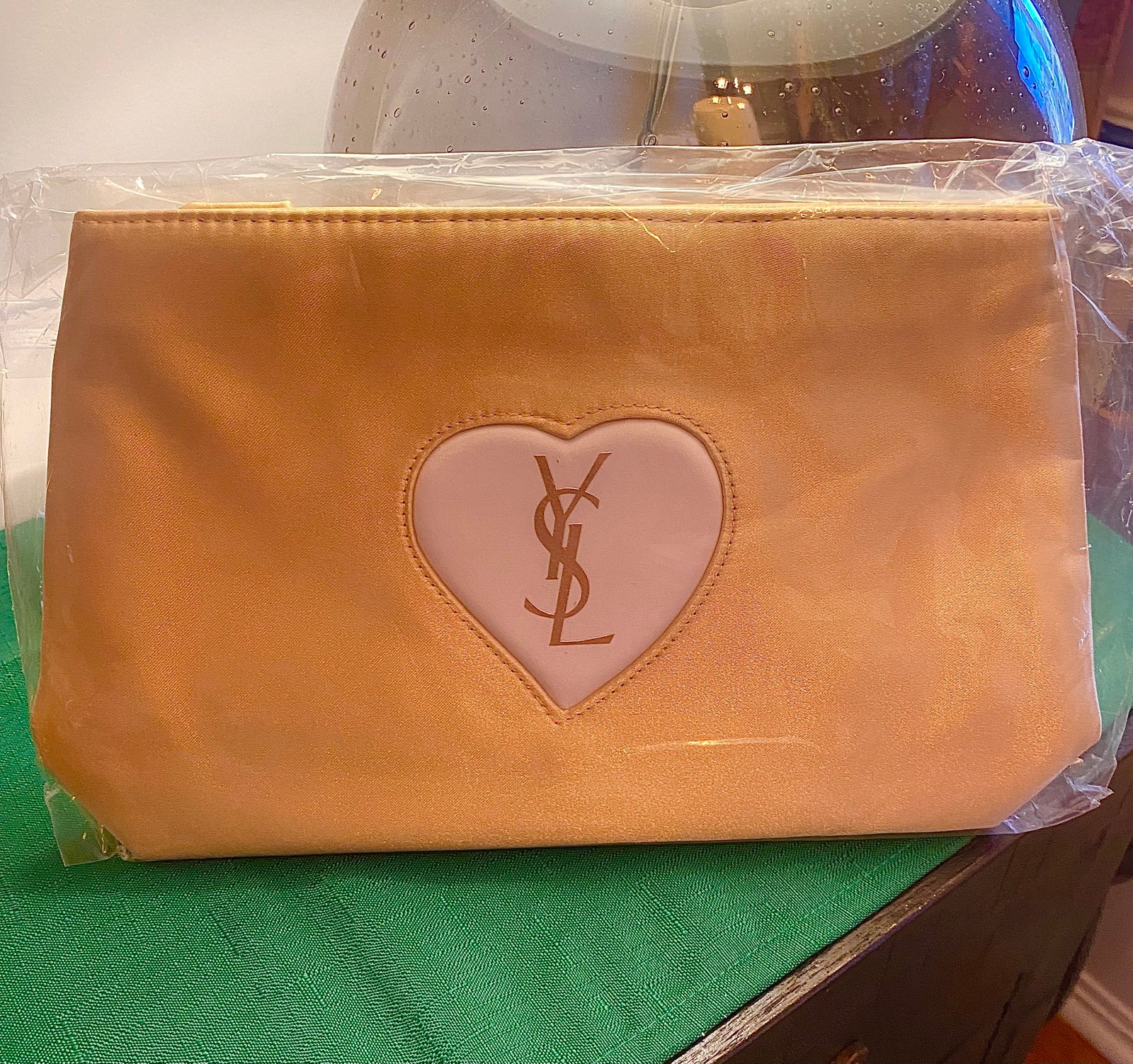 YSL Yves Saint Laurent Heart Metallic Logo Make Up Bag Clutch NIP #2