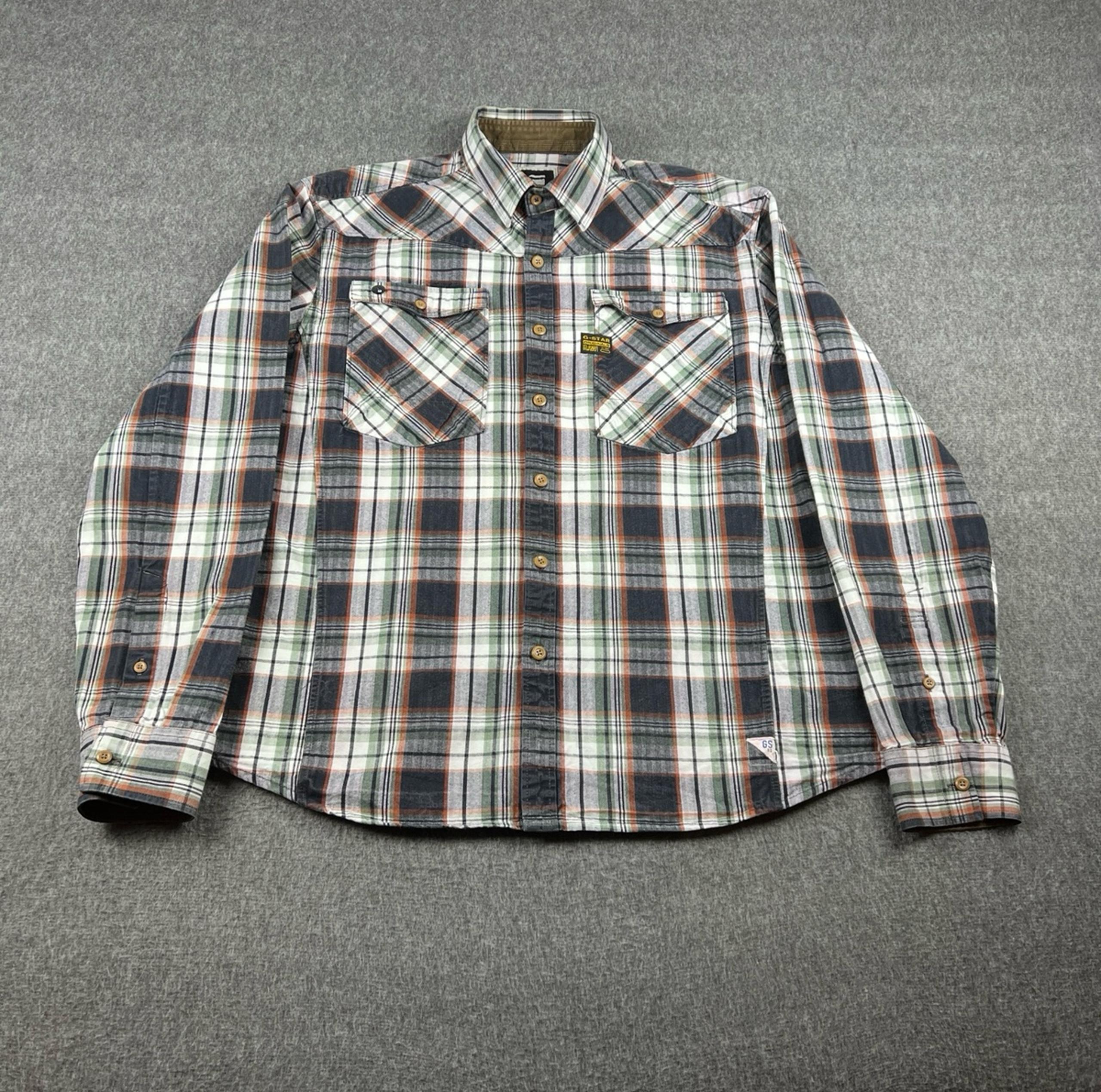 G-Star Raw Retro Button Up Plaid Orange Black Double Pocket Flannel Shirt Sz XXL