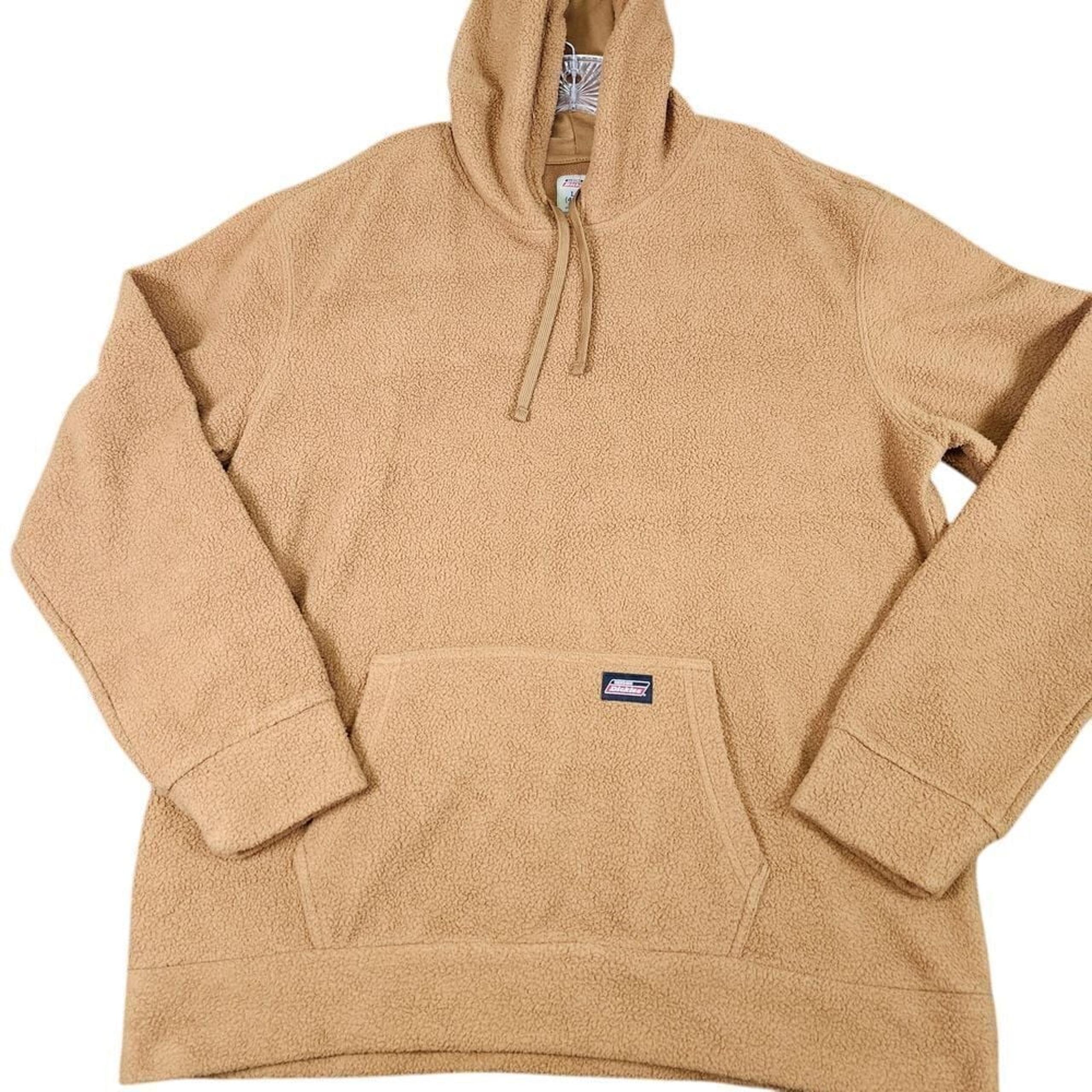 Dickies Fleece Quarter Zip Pullover Sweater Kangaroo Pocket Tan L/G (42-44)