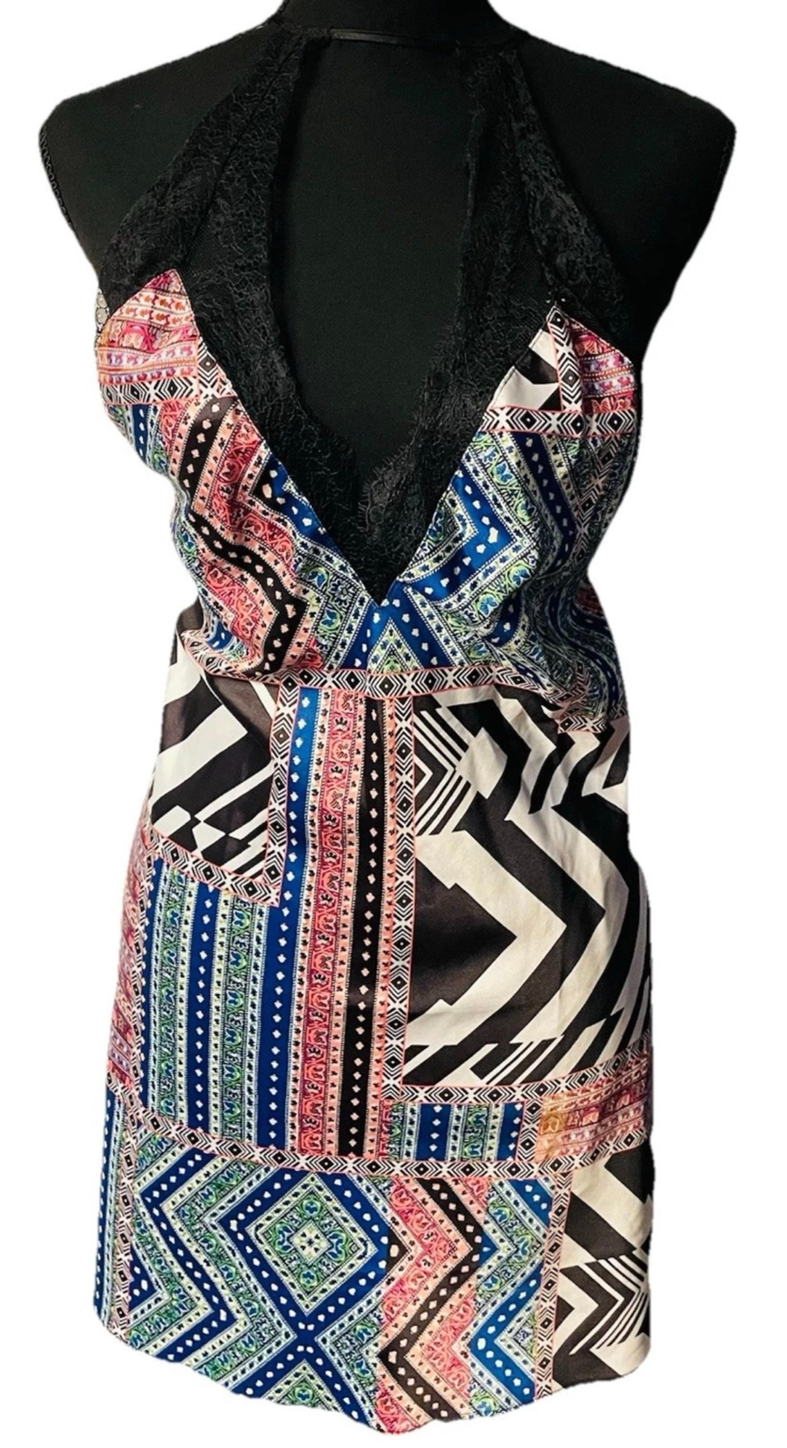 Victoria's Secret Large Mixed Print Lace Sleep Dress Cross Slip Chemise Lingerie