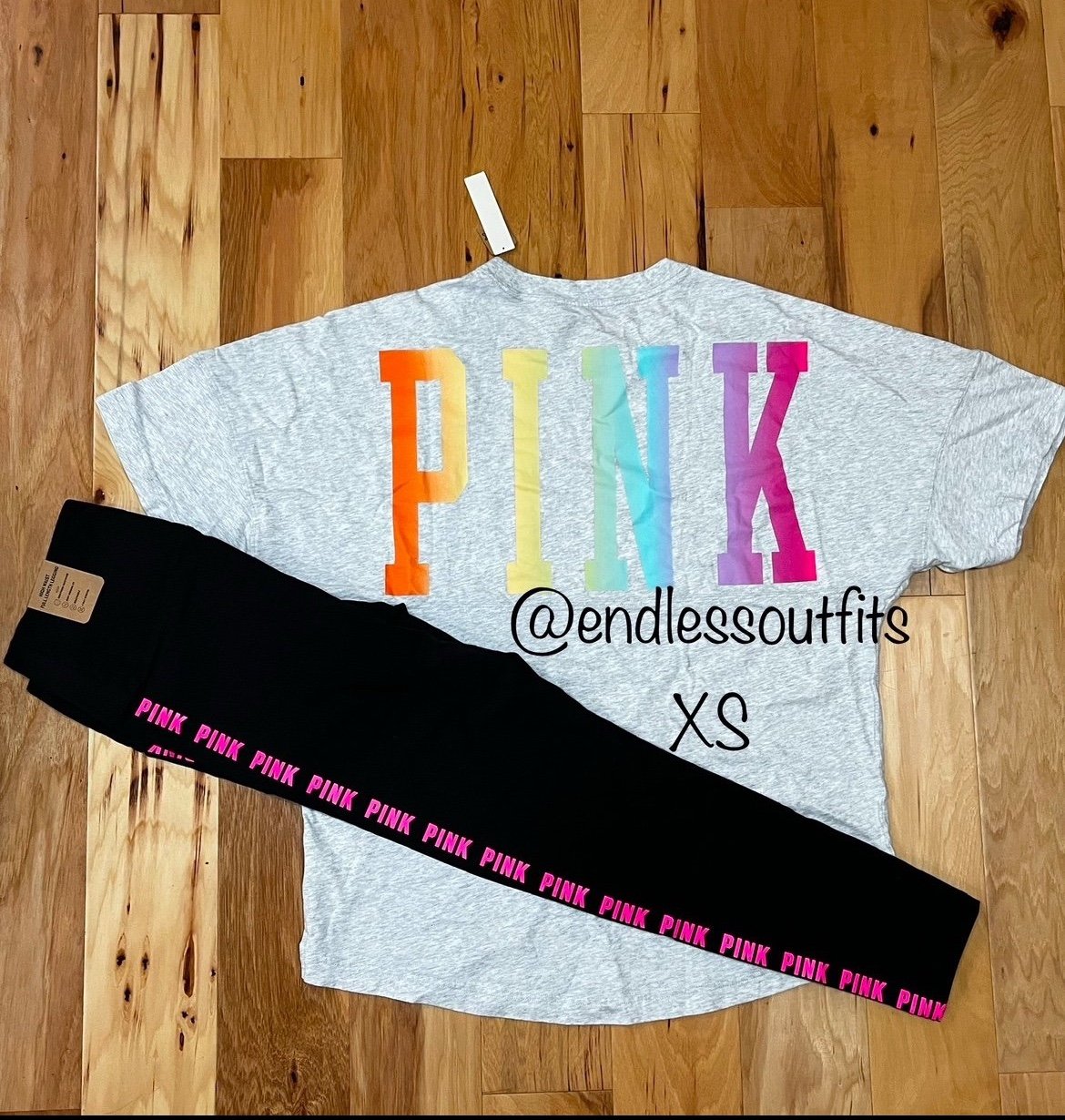 VS PINK LEGGINGS OUTFIT WITH GREY RAINBOW POCKET TEE