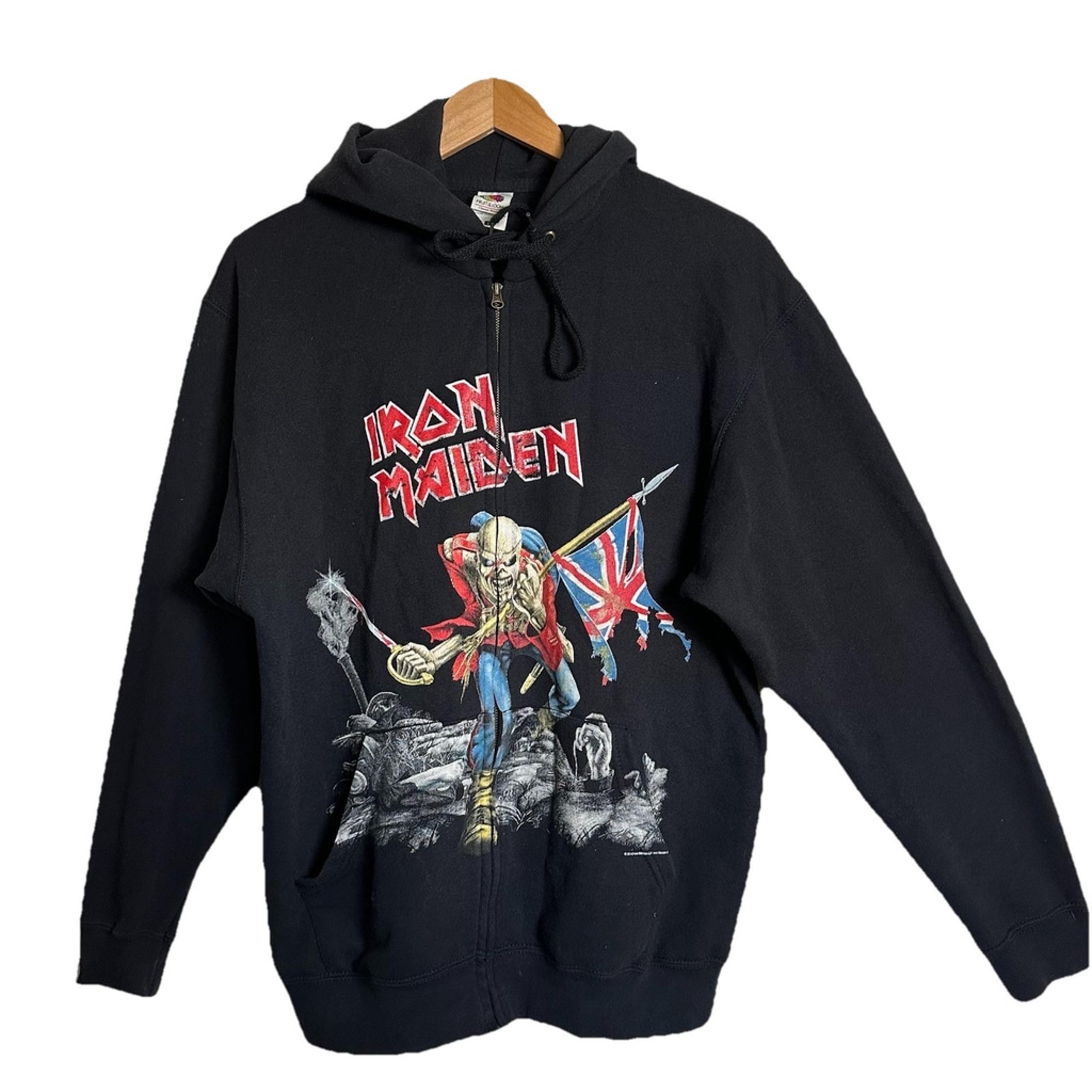 Vintage Iron Maiden Bootleg Hoodie Grim Reaper Zip Up Canadian Flag L