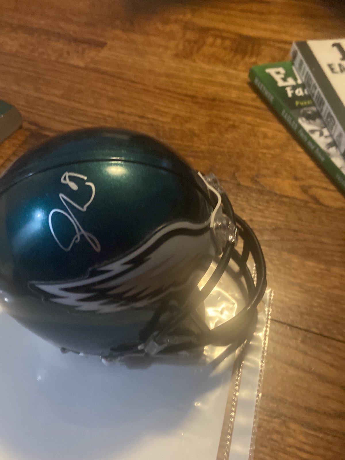 Jordan Matthews autographed mini helmet