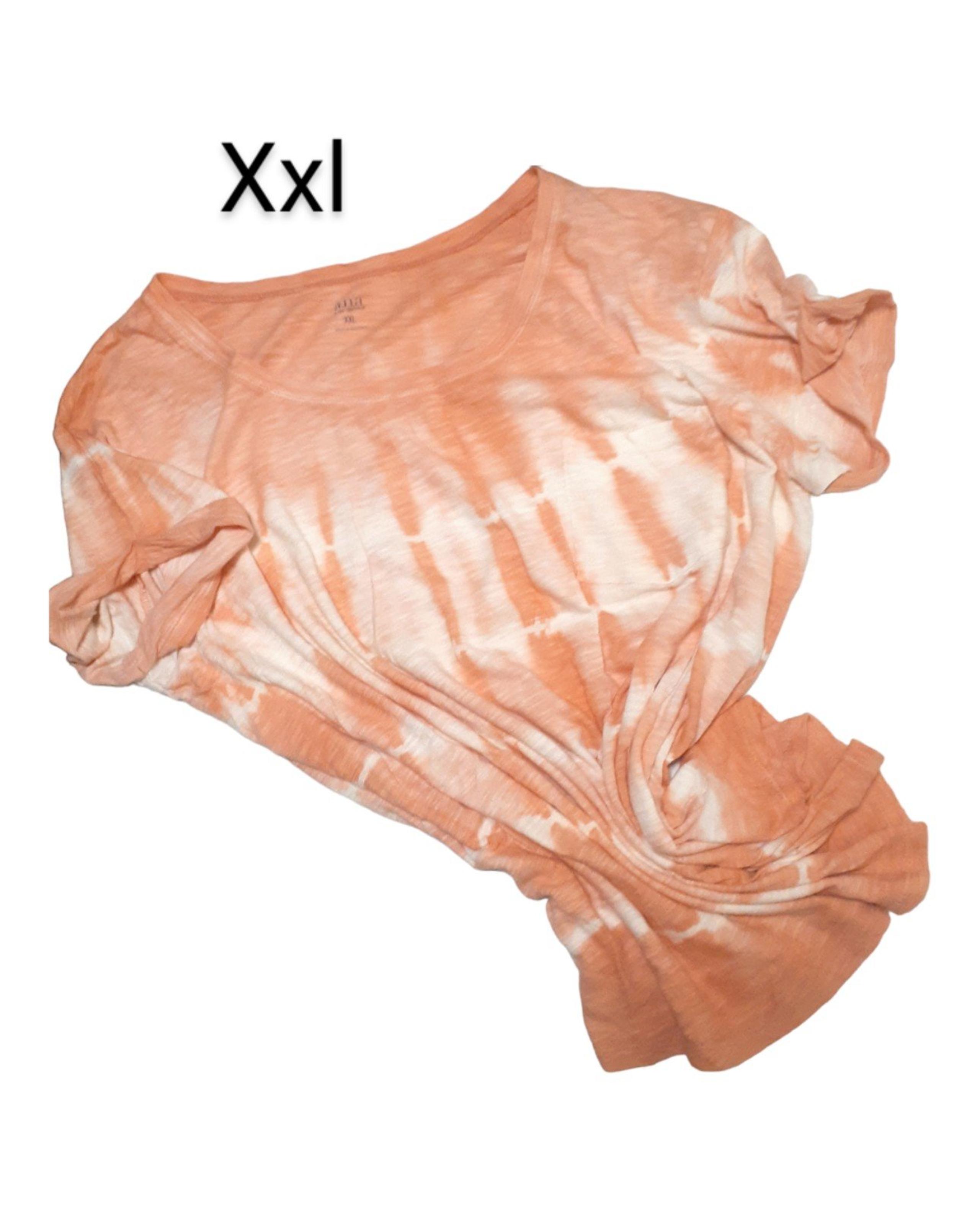 Womens a.n.a Orange cream tye dyed short sleeve rolled  cuff round sz XXL shirt