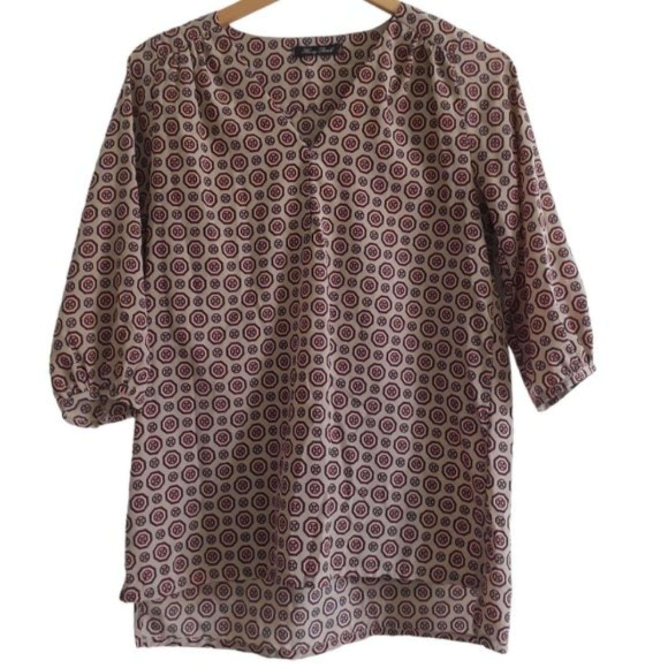 Honey Punch Blouse Multicolor V-Neck Lightweight  Tunic Top Small
