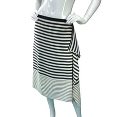 Tibi Womens Size 6 Skirt Midi Straight Asymmetrical Striped Silk Black White