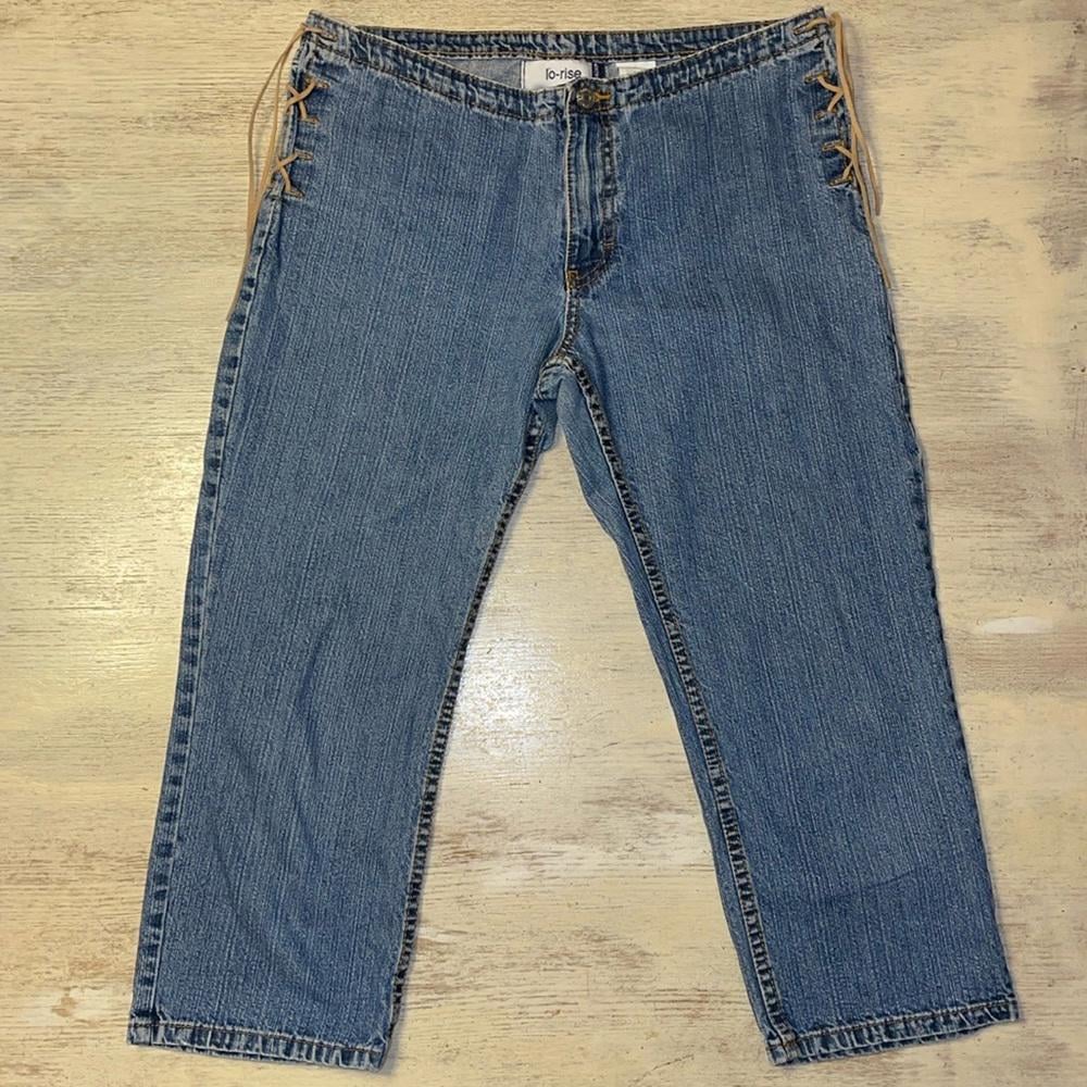 EUC Vintage Jordache Y2K Low Rise Suede Leather Side Lace up Capri Jeans