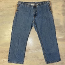 EUC Vintage Jordache Y2K Low Rise Suede Leather Side Lace up Capri Jeans