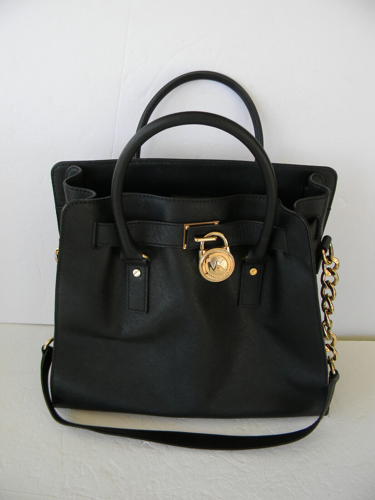 MICHAEL KORS LARGE BLACK SAFFIANO LEATHER HAMILTON SATCHEL TOTE